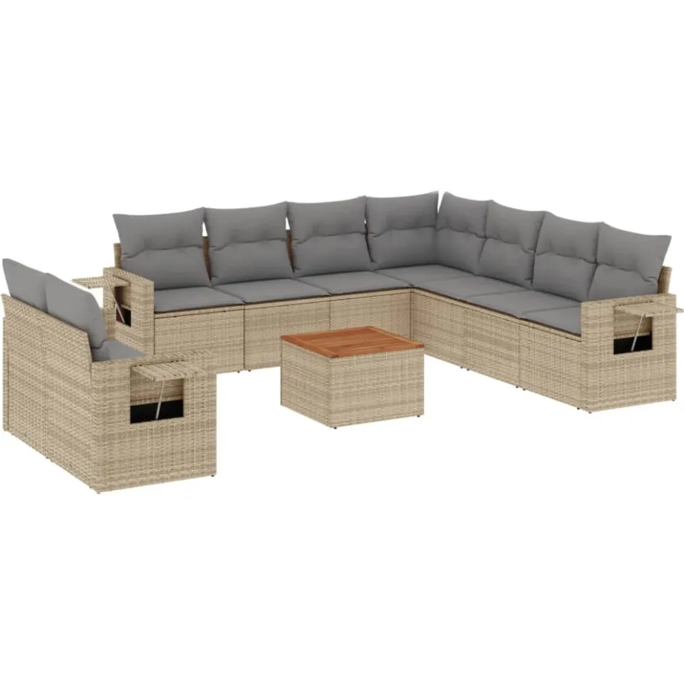 vidaXL 10-delige Loungeset met kussens poly rattan gemengd beige, foto 3