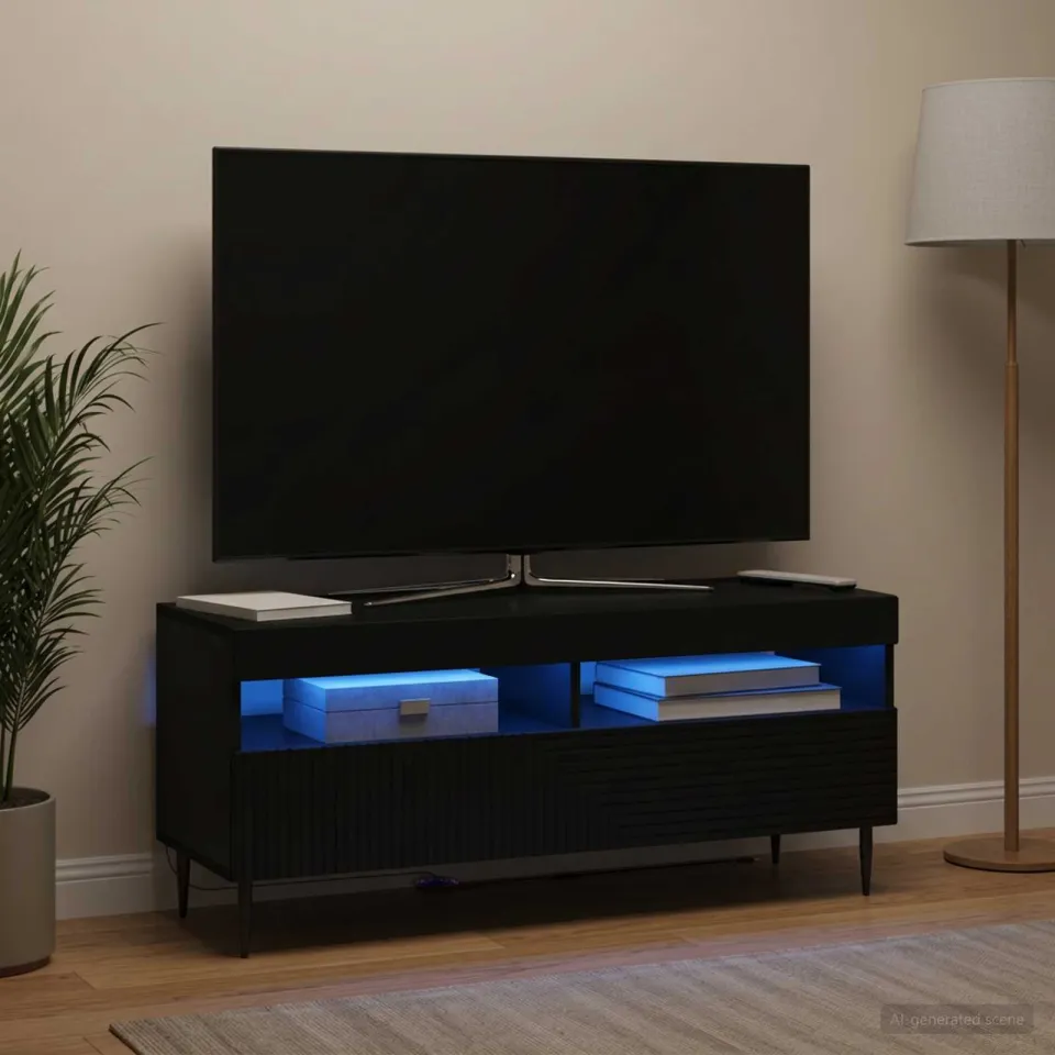 vidaXL LED tv-meubel HAARLEM 100 x 35 x 43 cm Zwart Bewerkt hout, foto 4