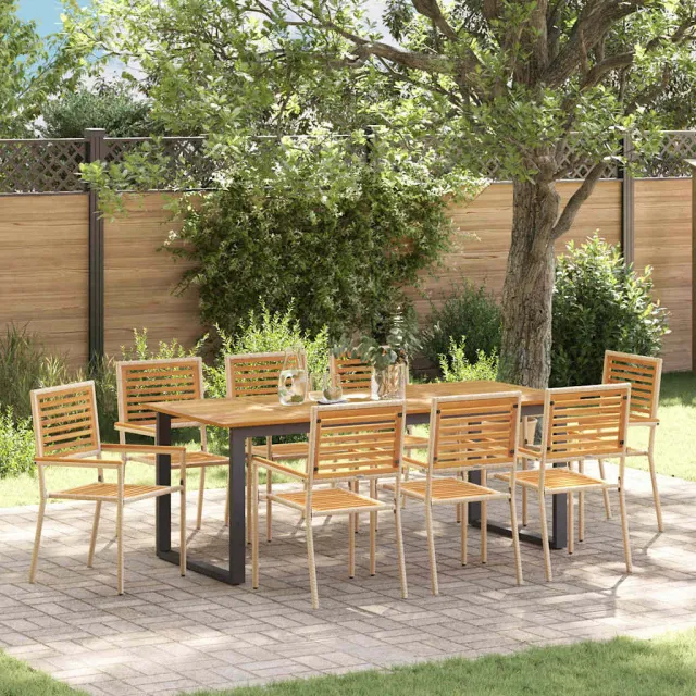 vidaXL Tuin eettafelset 9 st Beige Massief Acaciahout, foto 2