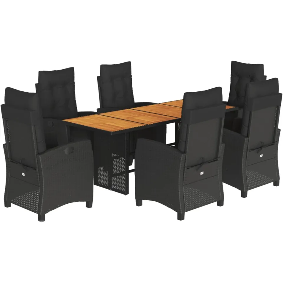 vidaXL 7-delige Tuinset met kussens poly rattan zwart, foto 3