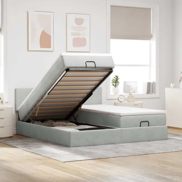 vidaXL Ottoman bed met matrassen 180x200cm fluweel lichtgrijs grijs