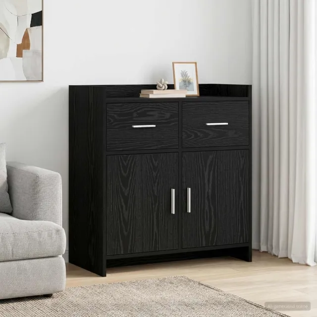 vidaXL Dressoir Zwart eiken 75 x 36 x 80 cm Bewerkt hout, foto 2