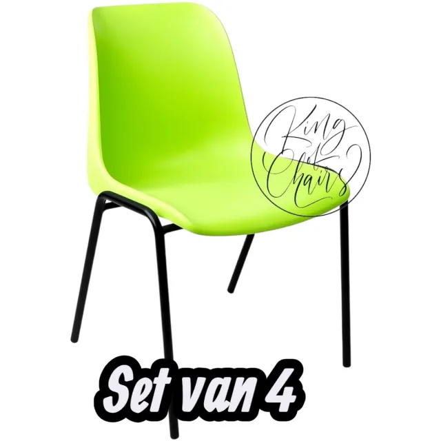 Everardo Kantinestoel Helene Limegroen -set van 4- zwart onderstel kantinestoel stapelstoel kuipstoel vergaderstoel tuinstoel kantine stoel stapel stoel tuin stoel kantinestoelen stapelstoelen kuipstoelen arenastoel schoolstoel bezoekersstoel Everardo Limegroene zitting met zwart onderstel