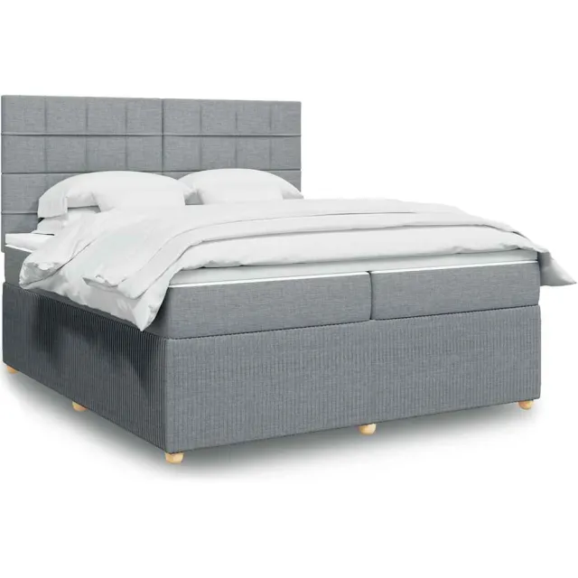 vidaXL Boxspring met matras stof lichtgrijs 200x200 cm grijs