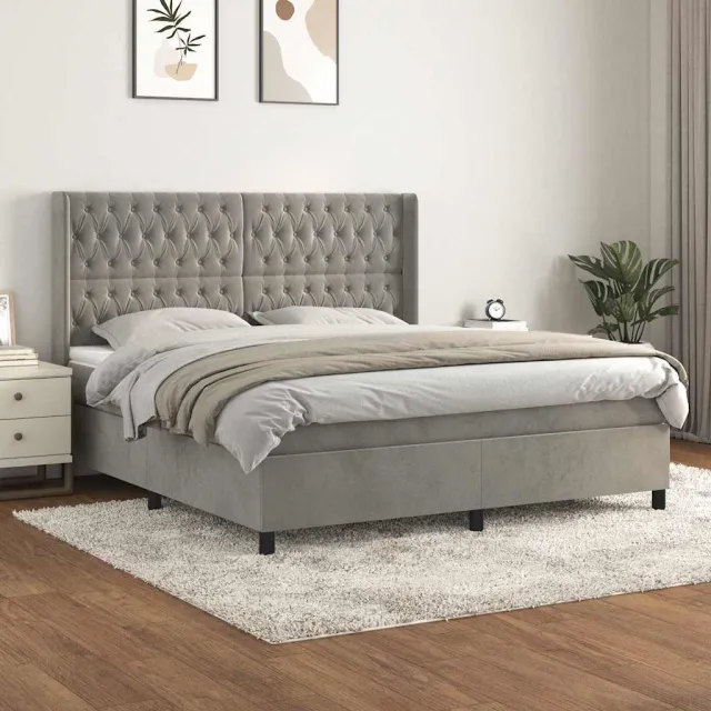 vidaXL Boxspring met matras fluweel lichtgrijs 180x200 cm grijs