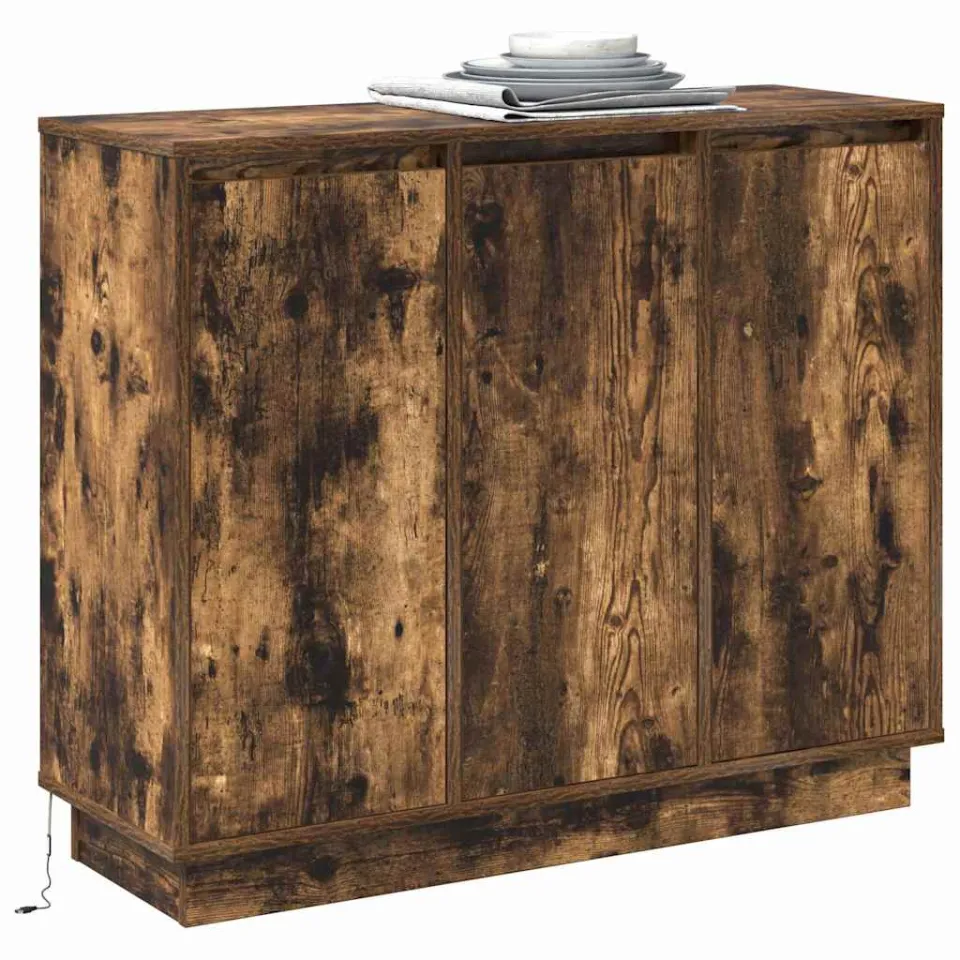 vidaXL LED Sideboard Gerookt eiken 90 x 32 x 75 cm Bewerkt hout Bruin