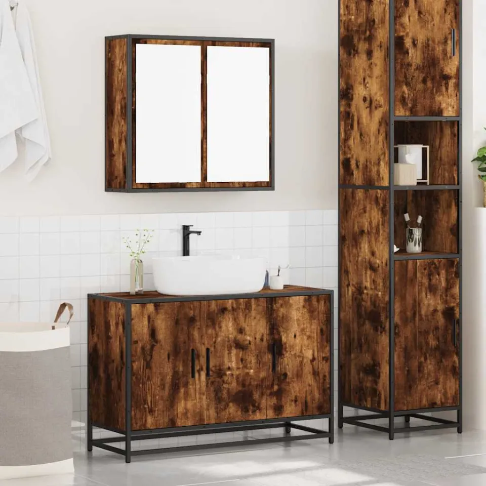 vidaXL 2-delige Badkamermeubelset bewerkt hout gerookt eikenkleurig, foto 2