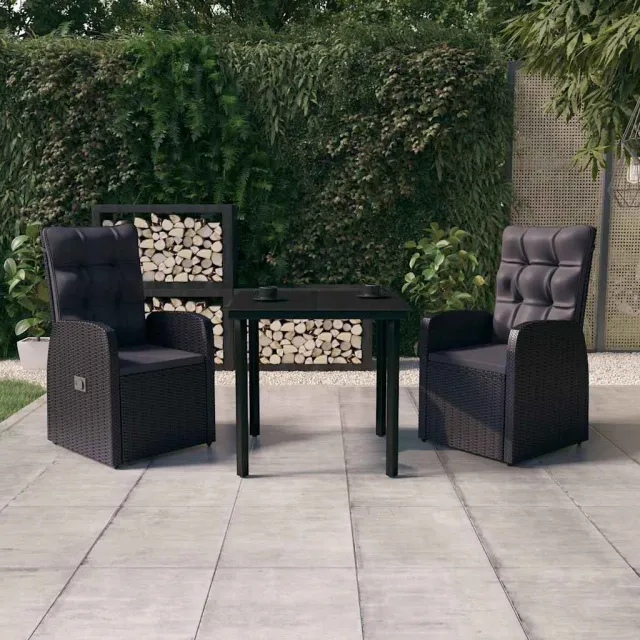 vidaXL 3-delige Tuinset met kussens zwart, foto 2