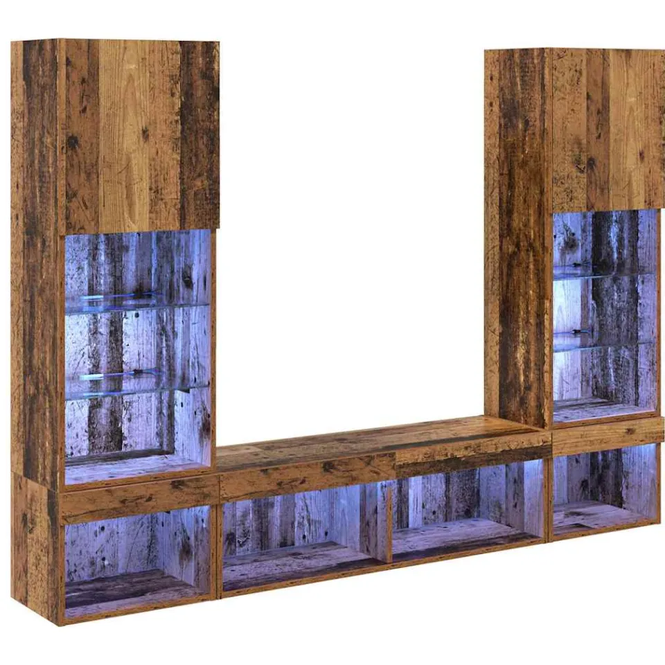 vidaXL TV Wand Eenheden met LED 5 st 40,5 x 30 x 102 cm Oud hout Bruin