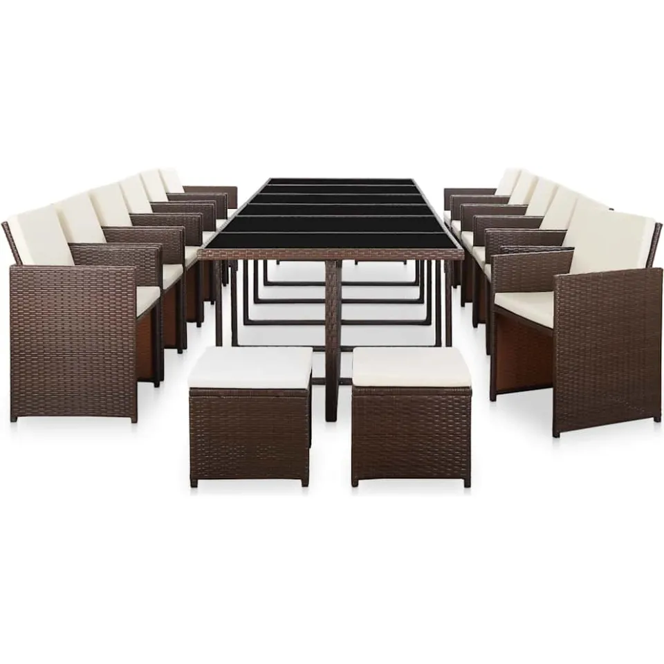 vidaXL 17-delige Tuinset met kussens poly rattan bruin