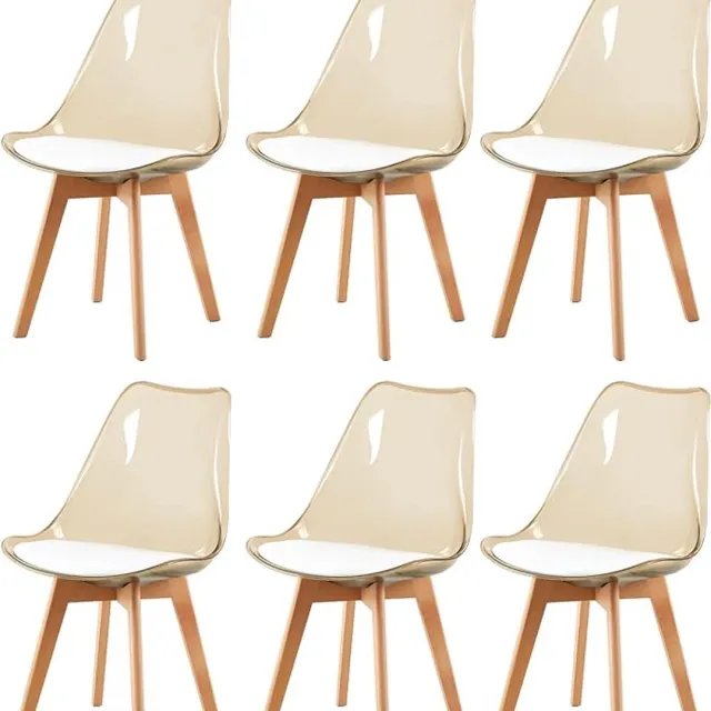 J.T.R Eetkamerstoelen-Eetkamerstoelen set van 6-gestoffeerd-vintage stijl- met massief beukenhouten poten-Teal Pet+wit PU kussen.