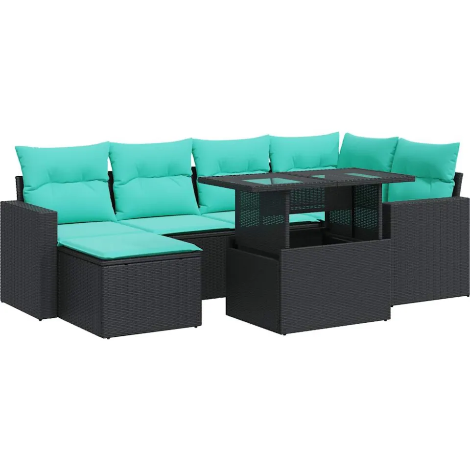 vidaXL 7-delige Loungeset met kussens poly rattan acacia zwart, foto 3