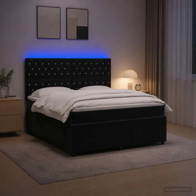 vidaXL LED Boxspring Bed met Matras Zwart 140 x 200 cm Fluweel