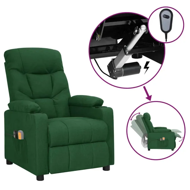 vidaXL Massagestoel elektrisch verstelbaar stof donkergroen groen, foto 2