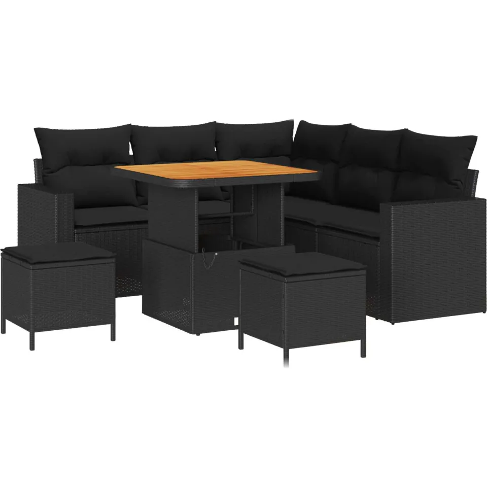 vidaXL Tuinbankenset 8 st Zwart poly rattan, foto 4