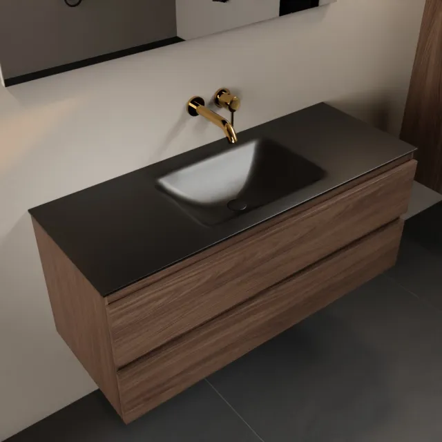 Mondiaz AIVY 120cm badmeubel Mocha, wastafel Urban solid surface midden zonder kraangat (AI-351621URBAN-NO - AI-M120MOMI)