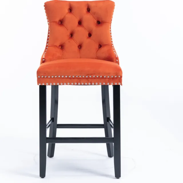 SONNENH Barkrukken set van 2 - Velvet bekleding en houten poten - Zithoogte 67 cm - Oranje