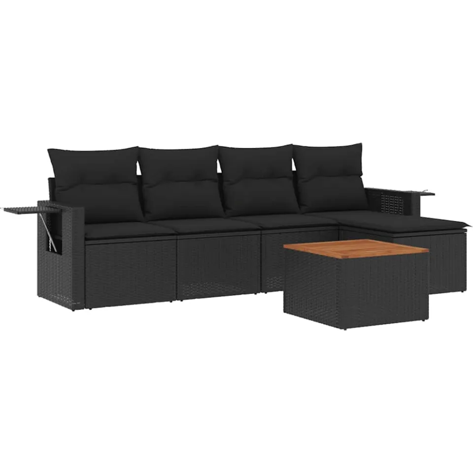 vidaXL 6-delige Loungeset met kussens poly rattan zwart, foto 3