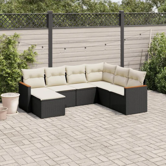 vidaXL 7-delige Loungeset met kussens poly rattan zwart, foto 2