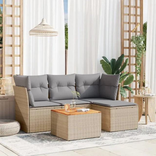 vidaXL 5-delige Loungeset met kussens poly rattan beige, foto 2
