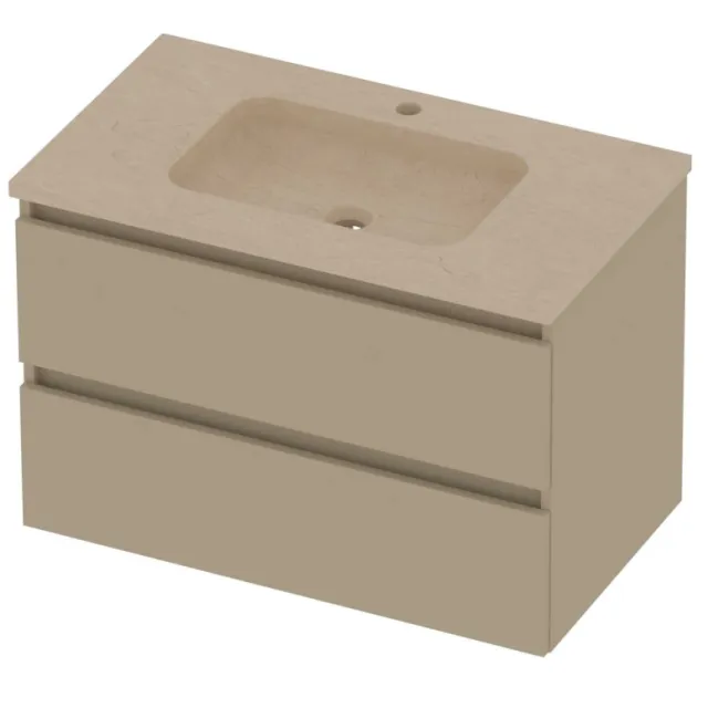 Basic-Line Rocky 46 Badmeubelset Hardsteen 1 Kraangat Greeploos 80x46x54 cm Mat Beige Sand Stone