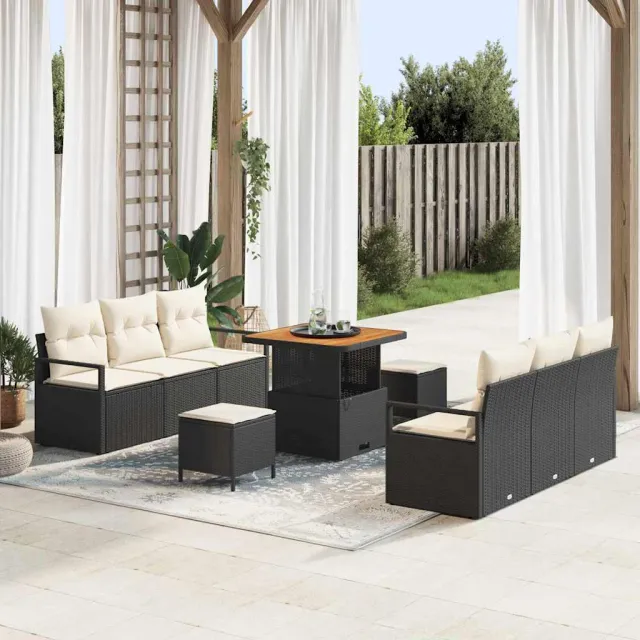 vidaXL Tuinbankenset 9 st Zwart poly rattan, foto 2