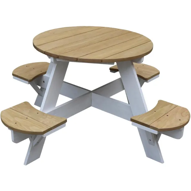 Axi Ufo Picknicktafel Rond voor 4 kinderen in Bruin/Wit - Picknick tafel van hout - 120x120x56cm