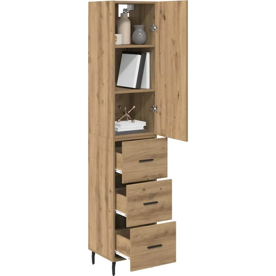 vidaXL Highboard Artisan Eiken 34,5 x 34 x 180 cm Bewerkt hout Bruin