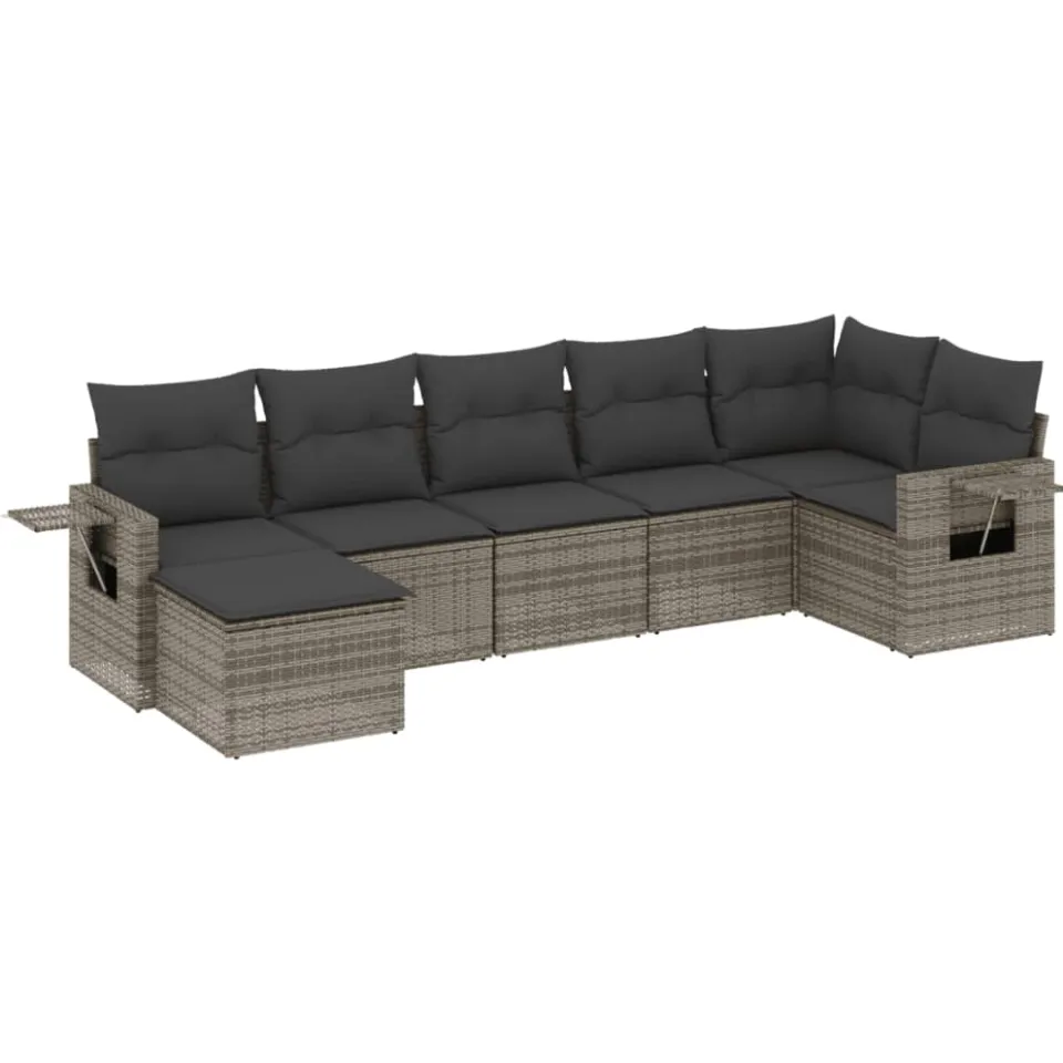 vidaXL 7-delige Loungeset met kussens poly rattan grijs, foto 3