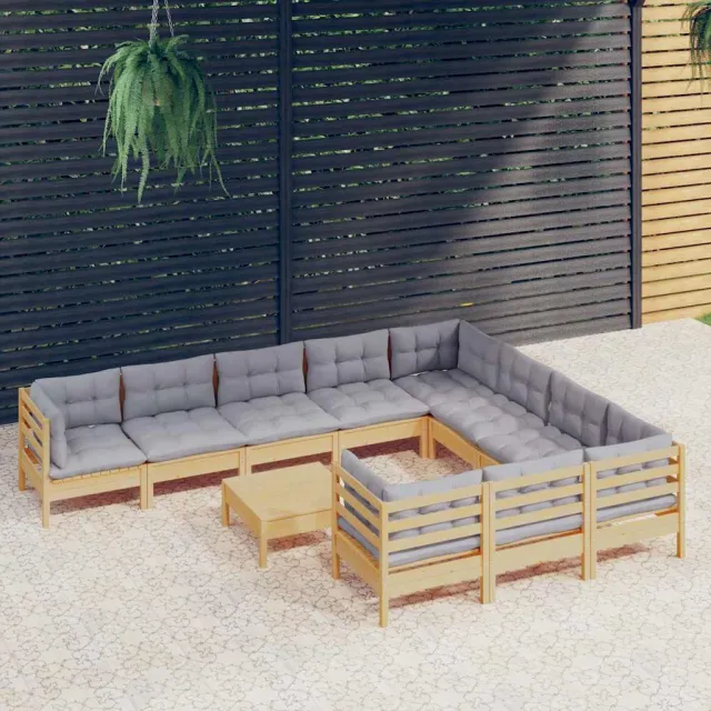 vidaXL 11-delige Loungeset met grijze kussens grenenhout grijs, foto 2