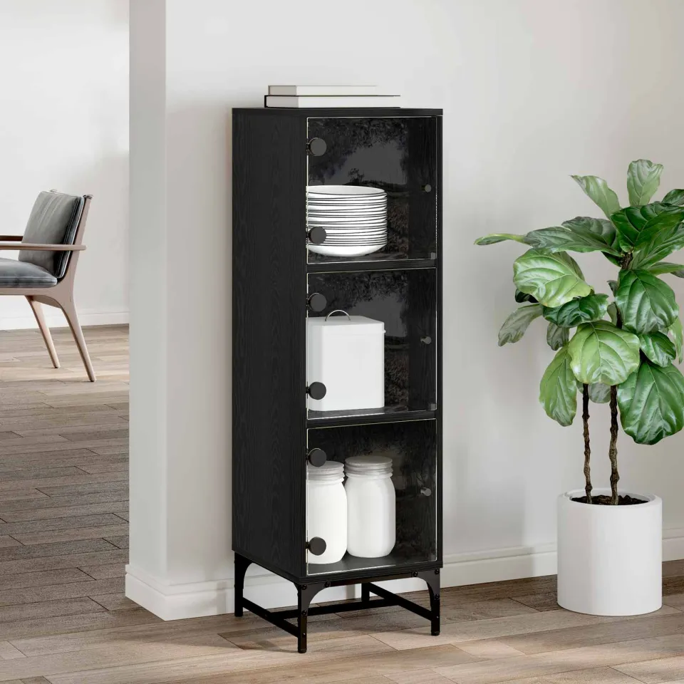 vidaXL Dressoir Zwart Eiken 35 x 37 x 117 cm, foto 3