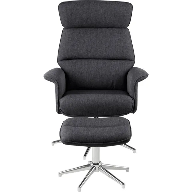 Actona Alurie fauteuil relaxfauteuil met kruk donkergrijs, chroom.