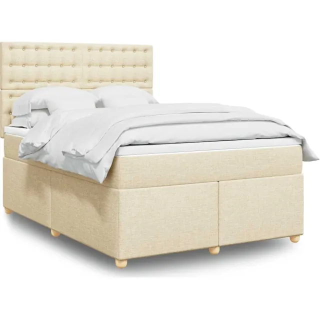 vidaXL Boxspring met matras stof crèmekleurig 140x190 cm
