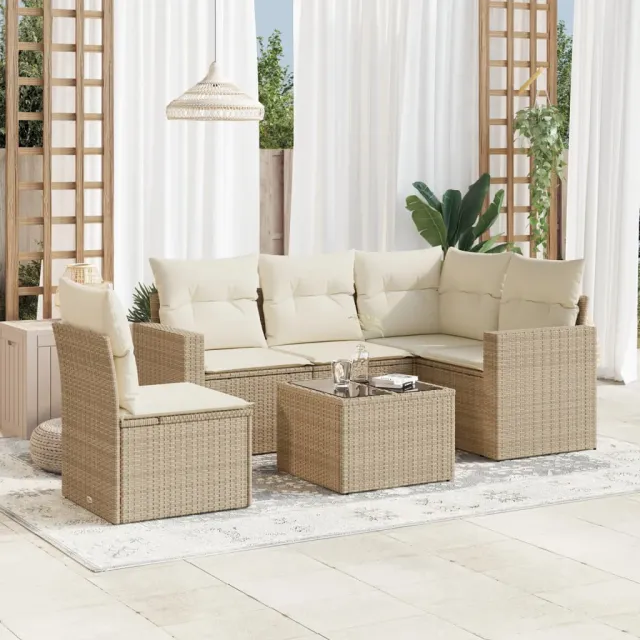 vidaXL 6-delige Loungeset met kussens poly rattan beige, foto 2