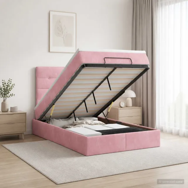 vidaXL Ottoman bed met matras met hoofdeinde Roze 120 x 190 cm Fluweel