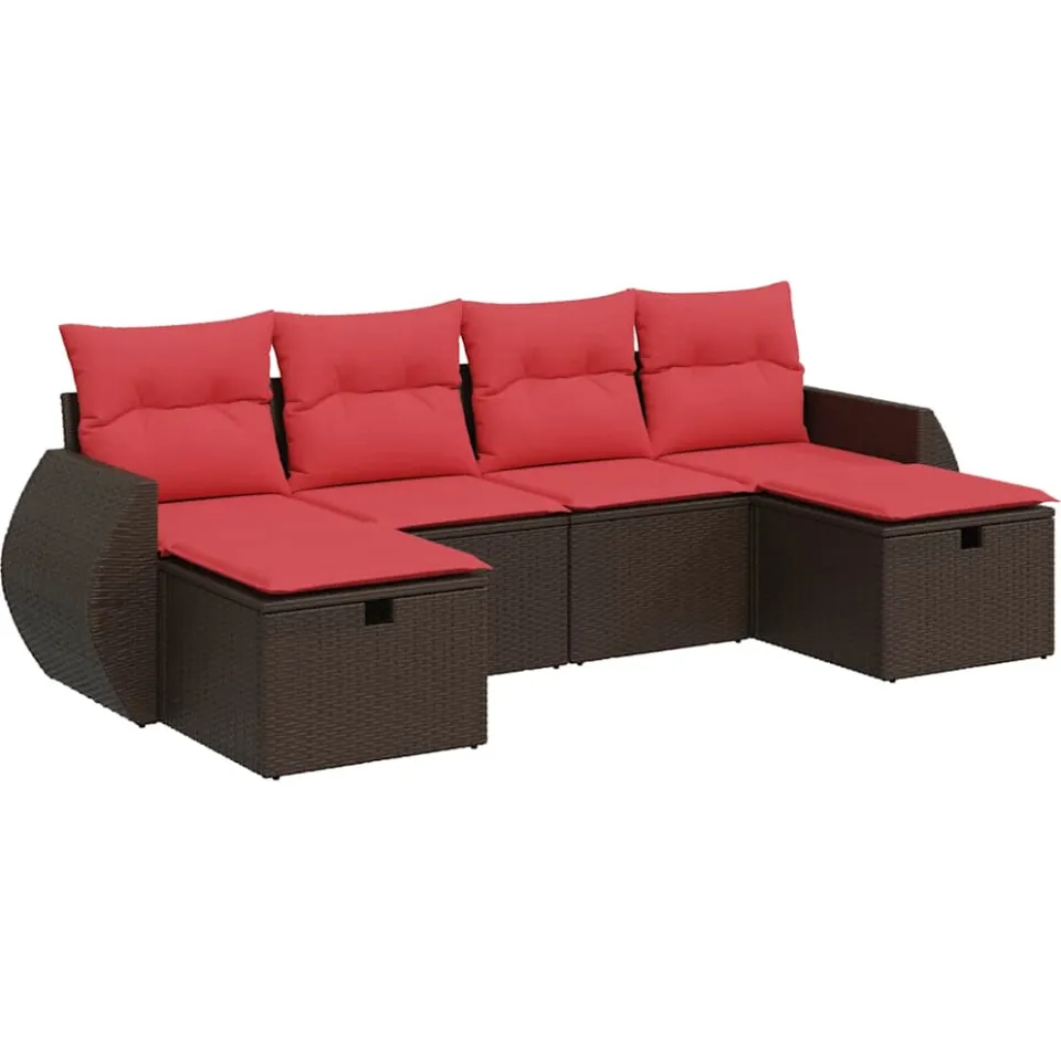 vidaXL 6-delige Loungeset met kussens poly rattan bruin, foto 3