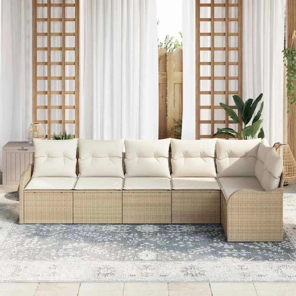 vidaXL Tuin Sofa Set 6 st Beige poly rattan, foto 3
