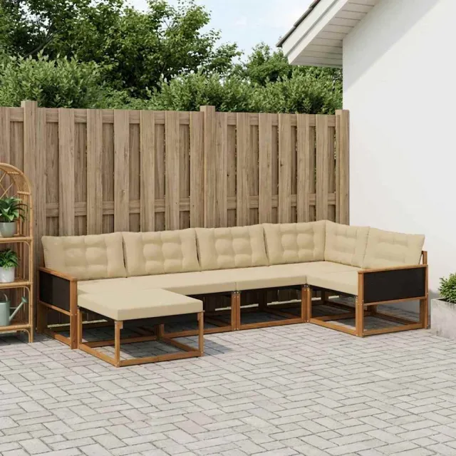 vidaXL Buiten bankenset 6 st 6-zits Natuurlijk en Beige