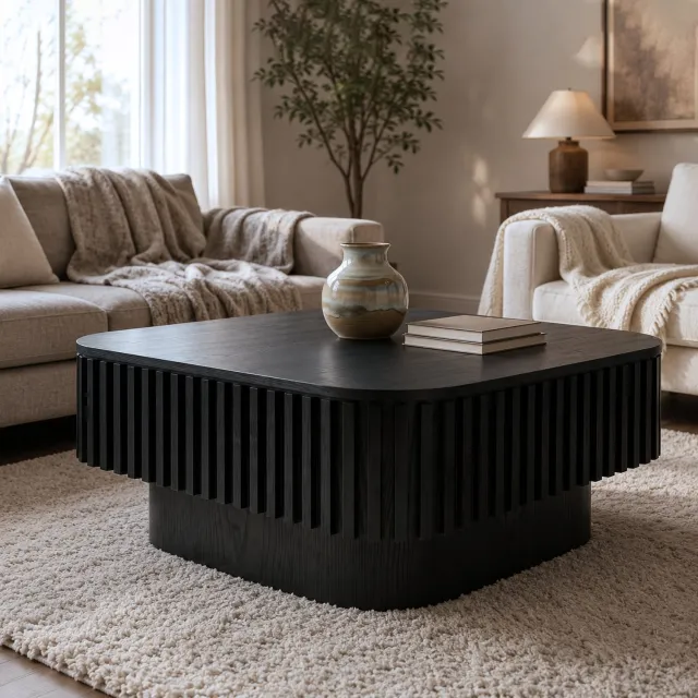 HAUSS SPOLE Salontafel - Afneembaar Tafelblad En Verborgen Opbergruimte - Voor Woonkamer En Slaapkamer - MDF En Houtfineer - 75x75x35 Cm - Zwart