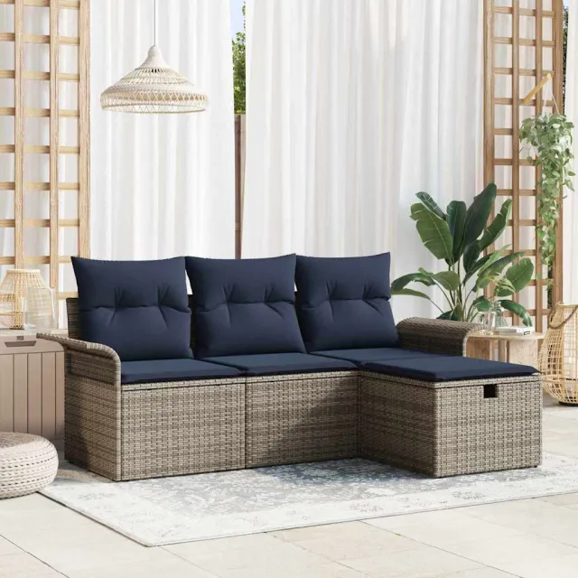 vidaXL Tuin Sofa Set 4 st Poly riet zwart, foto 2