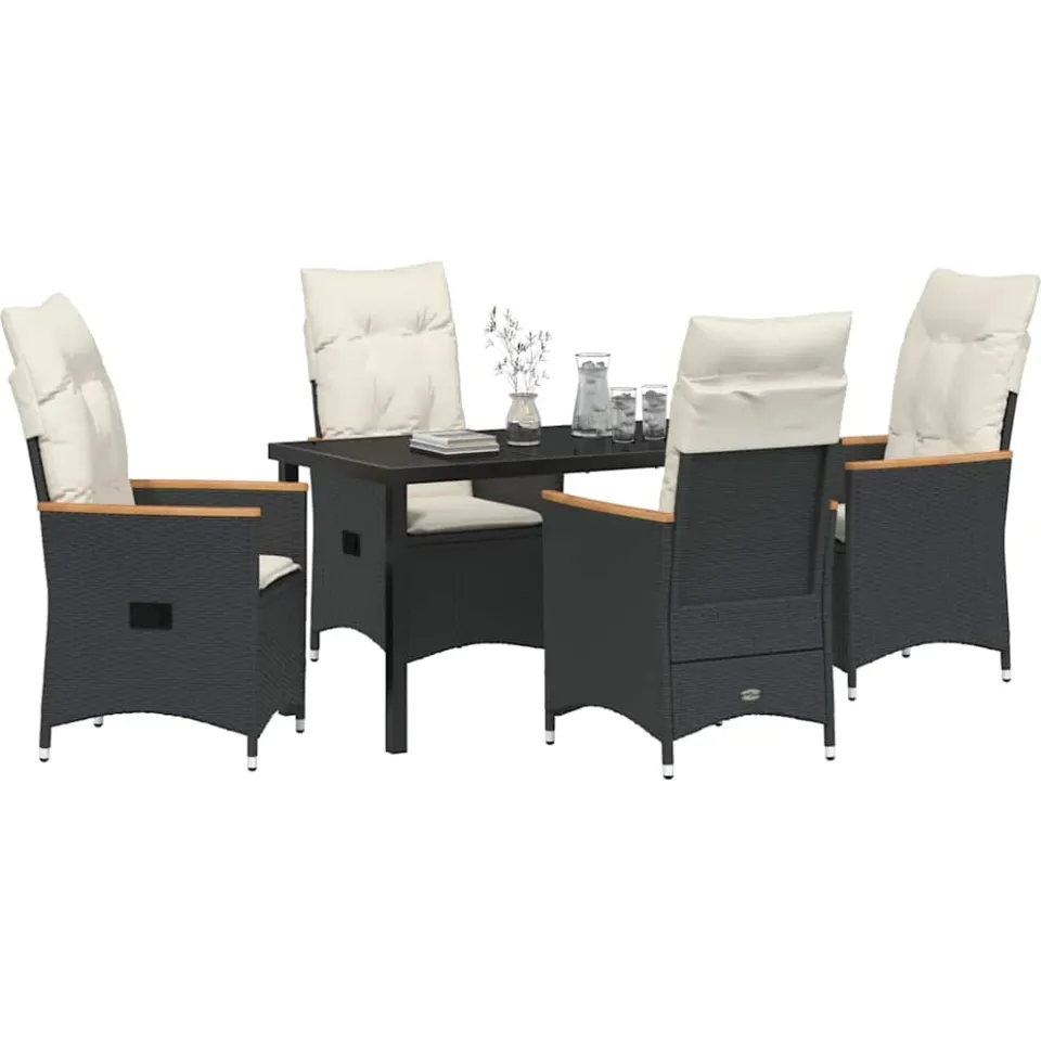 vidaXL Tuin eettafelset 5 st Zwart poly rattan