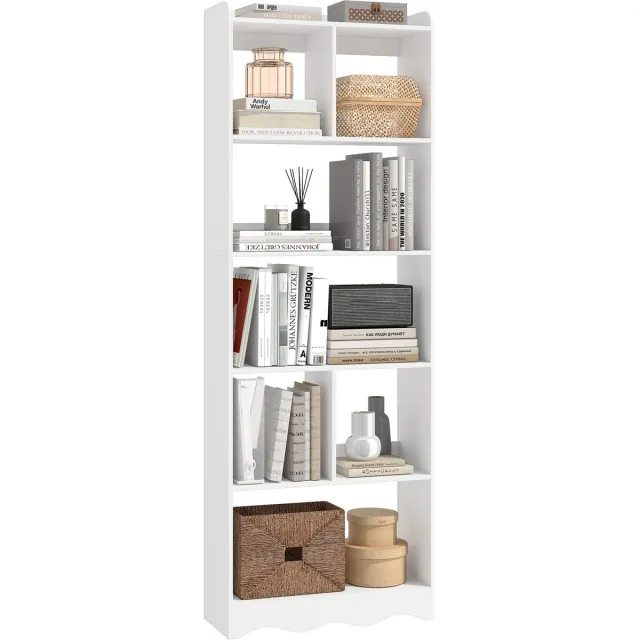 ECTEATOY Boekenkast - Boekenplank - met 6 open planken en verdeelde vakken - wit - Opbergkast 60 x 23,6 x 170 cm