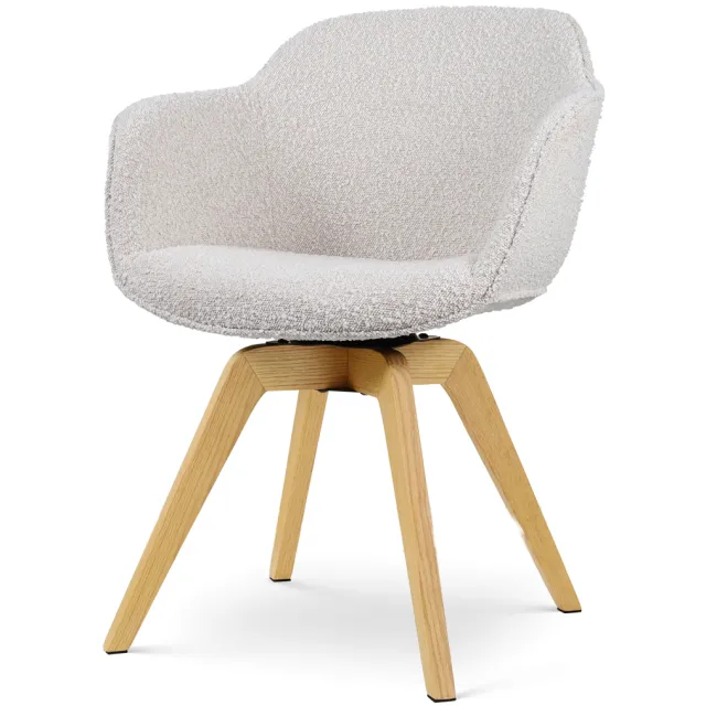 Nolon Noor-Mare draaibare eetkamerstoel bouclé beige - houten onderstel