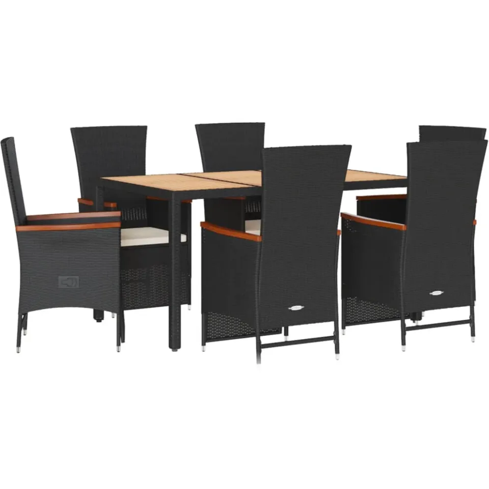 vidaXL 7-delige Tuinset met kussens poly rattan zwart, foto 3