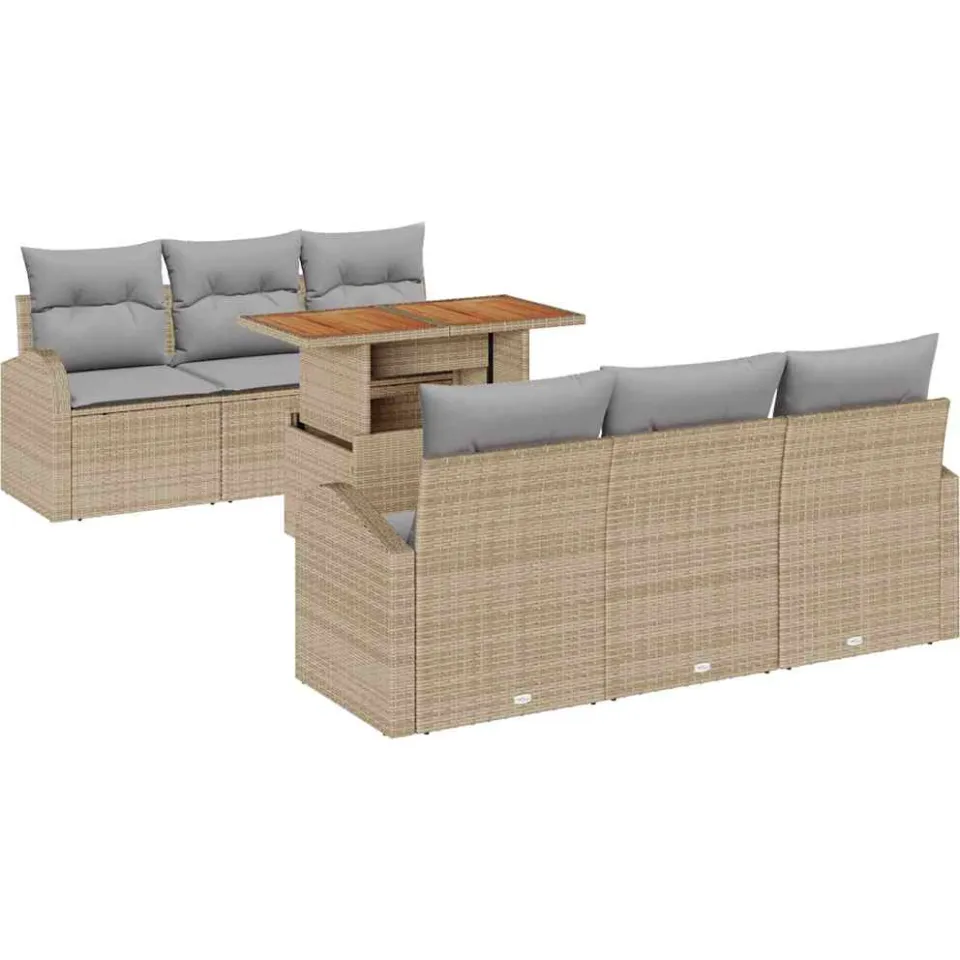 vidaXL Tuin Sofa Set 7 st Beige Poly riet