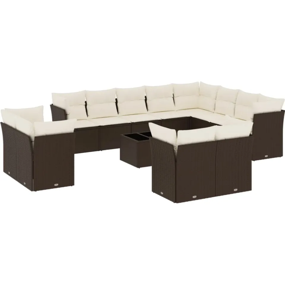vidaXL 13-delige Loungeset met kussens poly rattan bruin, foto 4
