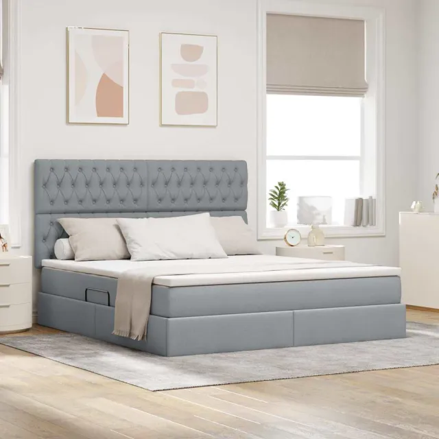 vidaXL Opslag bed met matras met opslag Lichtgrijs 180 x 200 cm Stof