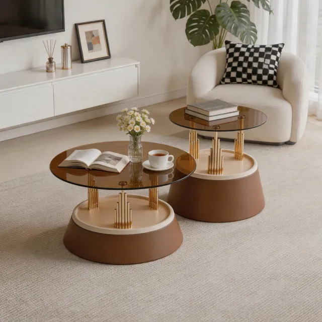 CHICFURN Salontafel - 2-delig - Nesting design - Rond - Bruin