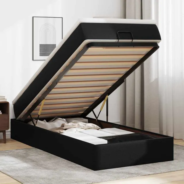 vidaXL Ottoman bed met matras 90x200cm kunstleer zwart