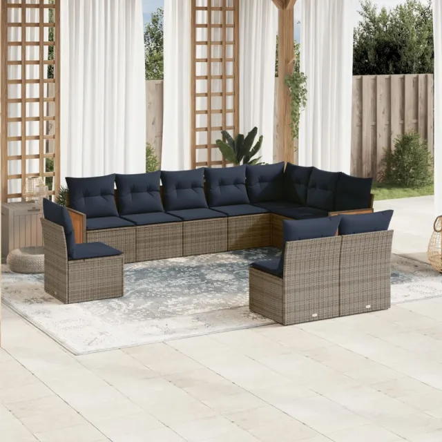 vidaXL 10-delige tuinbankset met kussens, grijs polyrotan, foto 2
